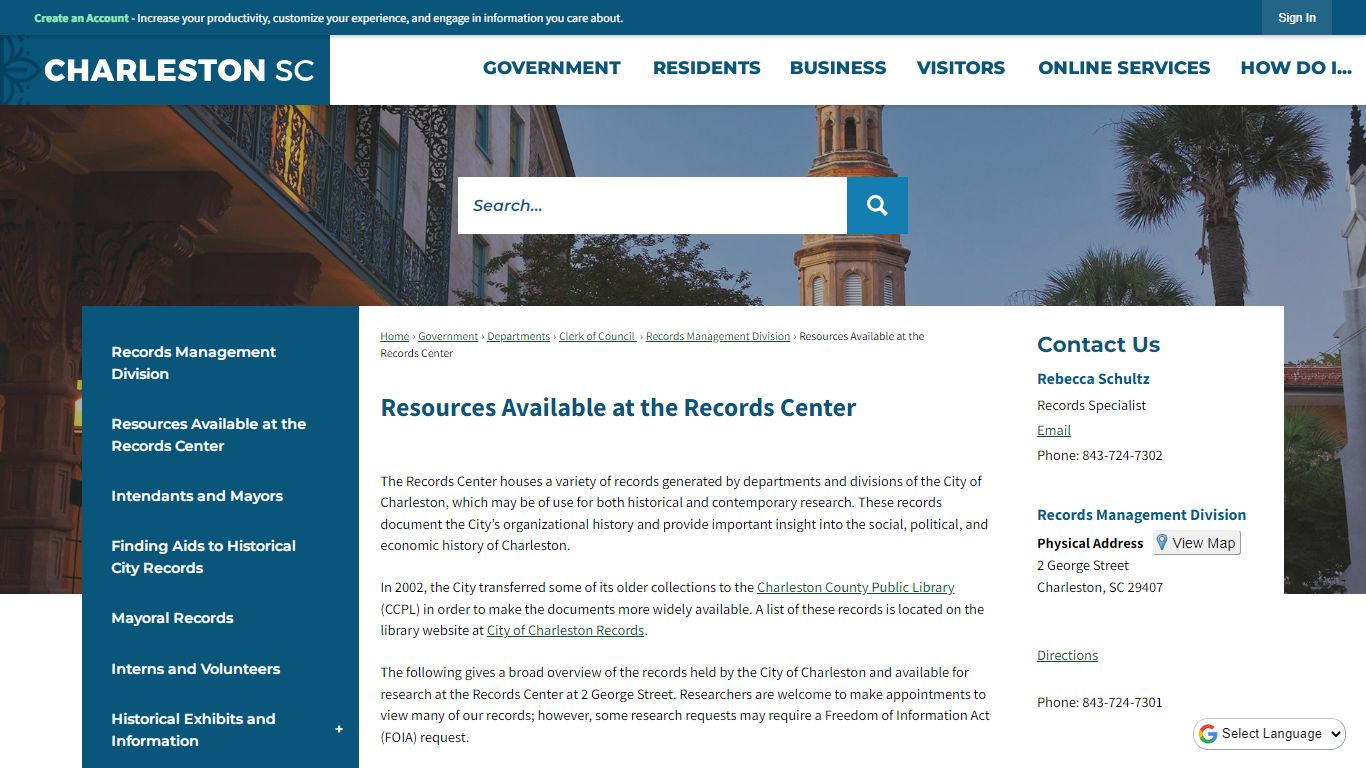 Resources Available at the Records Center | Charleston, SC - Official ...